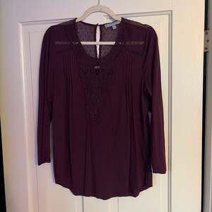 Daniel Rainn Purple Crochet Detail Long Sleeve Knit Top